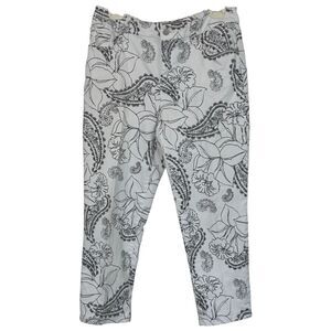 Chico's White Black Stretch Floral Paisley Patterned Capri Pants Chico's Size 1